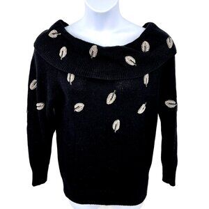 VINTAGE E.M.T. ON/OFF SHOULDER BEADED LEAF SILK ANGORA SWEATER - M